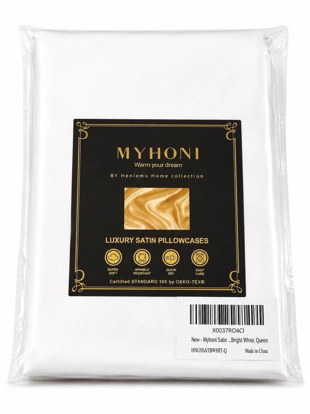 MYHONI Satin Pillowcase Queen 20x30 Bright White 2 Pack Silky Soft Hair Skin NEW